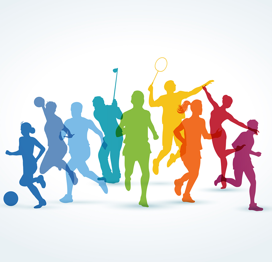 Digital bild med siluetter av olika sportande människor.