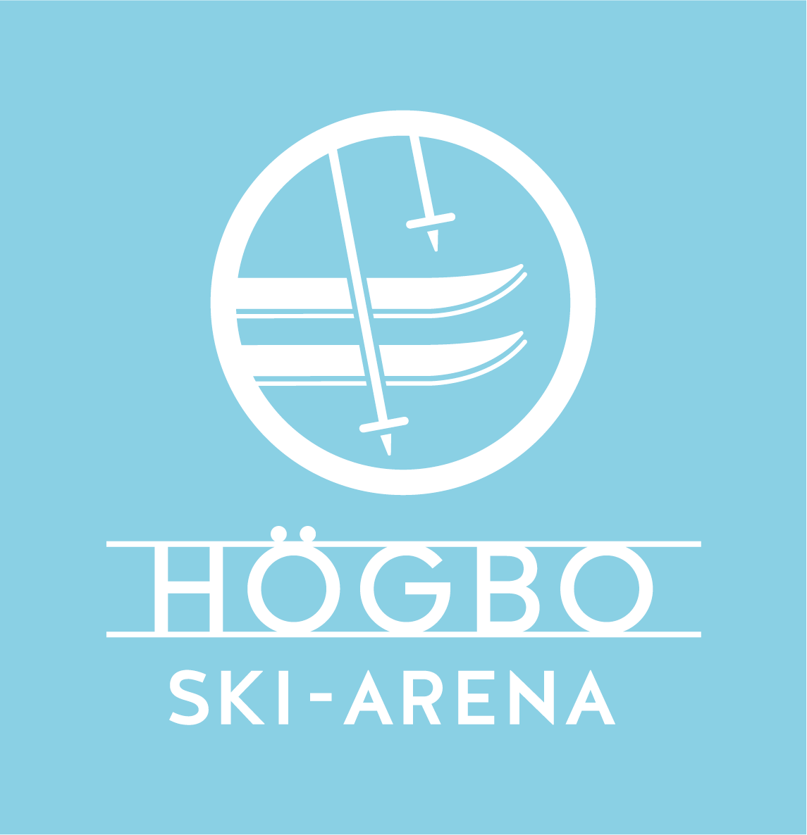 Logotyp för Högbo Ski-Arena. Stiliserade skidor och stavar,