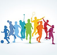 Digital bild med siluetter av olika sportande människor.